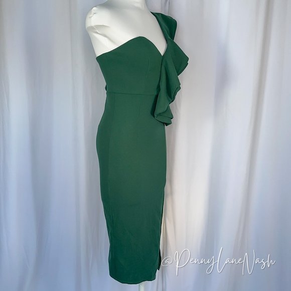 Hello Molly Caruso Ruffle One Shoulder Bodycon Dress Green - Picture 5 of 13